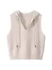 Chaleco de Punto con Capucha para Mujer 2026 Primavera, Otoño e Invierno Nuevo Estilo Chaleco Exterior Holgado Chaqueta sin Mangas de Lana Pura Moderna