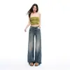 Novos Jeans de Sarja de Verão 2026: Jeans Flare Americano Estilo Retrô, Resistente com Efeito Desgastado, Cintura Baixa, Emagrecedor, Caimento Solto para Mulheres
