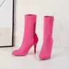 Botines elásticos para mujer, Botas calcetín de tacón alto, Botines finos, Botines de tacón medio, Tacón fino, Tacón súper alto, Nuevos para Otoño e Invierno, Aspecto delgado, Botines tipo piel