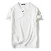 Camiseta de manga curta Linho Vintage Top fino de meia manga Cor sólida Gola V Loose plus size T-shirt de linho de algodão