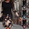 Outono 2024 Novo Comércio Exterior Transfronteiriço Amazon Europeu e Americano Feminino Crewneck Manga Longa Estampa Slim-fit Temperament dress