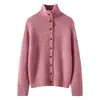 Nova coleção de outono: cardigan de tricô de caxemira com estampa floral para mulheres, gola alta, abotoamento simples, suéter casaco de caimento solto, estilo casual, tricô de seda amoreira