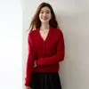Cardigã de tricô de cashmere moderno estilo francês para mulheres, com design de fio pontilhado, decote V, corte solto, efeito emagrecedor e mangas compridas