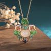 Casaco antigo estilo chinês Cheongsam acessórios esmalte pintado artesanato incrustação imitação hetian jade folha de lótus lótus colar vintage feminino