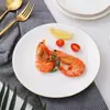 Prato de Jantar Redondo de Cerâmica com Borda Dourada Estilo Ocidental, Prato de Louça Doméstico, Prato Raso, Prato Plano, Prato para Pratos Frios, Prato para Bife, Prato de Louça Ocidental
