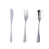Venta al por mayor del fabricante Juego de tres piezas de cuchillo, tenedor y cuchara de acero inoxidable 304 con mango redondo, Juego de tenedor y cuchara lindo de estilo simple con revestimiento de titanio