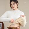 Camisa de cuello medio alto de fábrica para mujer, de otoño e invierno, con base de seda y lana gruesa, cálida, de manga larga, de color sólido y forrada con vellón.
