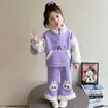 Conjunto de Forro Polar para Niñas Otoño e Invierno 2025 Nuevo Sudadera Labubu para Bebé Conjunto de Dos Piezas Espeso para Niños