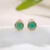 Brincos de Tarraxa Redondos de Esmeralda Africana Banhados a Ouro Prata de Lei S925 da Yuebao Jewelry, Estilo Vintage Simples para o Dia a Dia, Realça o Tom de Pele, Brincos de Prata de Nicho