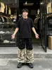 Calça de Trabalho Camuflada Patchwork Desmontável com Manchas de Tinta Multi-Bolsos Masculina Verão Novo Estilo Americana Reta Perna Larga Casual Longa Feminina