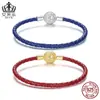 Pulsera Aiful Classic con Hebilla de Bolas de Plata de Ley S925 Patrón Rizado Retro Cuerda de Cuero Pulsera Básica Joyería al por Mayor para Mujeres