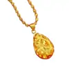 Pingente Oco em Forma de Gota d'Água Banhado a Ouro Vietnamita para Mulheres, Colar Oco Brilhante da Moda em Forma de Gota d'Água, Corrente Ondulada de Ouro Imitação, Presente para a Mãe