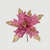 Flores de Navidad Simuladas Lentejuelas Suministros de Decoración Navideña Roja Suministros de Decoración para Árbol de Navidad Flores Simuladas Polvo Dorado Ramas de Flores
