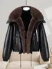 Chaqueta Corta de Gamuza con Cuello Grande de Piel de Zorro para Mujer, Parka Gruesa Holgada de Invierno para Tallas Pequeñas, Venta al por Mayor