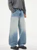 Moda Masculina Muqiu 2026 Outono/Inverno Tendência Lavado Gradiente Leve Jeans Faca Curva, Calça Comprida Wide-Leg Unissex