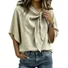 Exclusivo Amazon Blusa Casual Fina para o Dia a Dia com Decote V Mangas Morcego Largas Camisa com Amarração no Peito