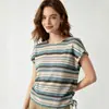 2026 Elegante Top de Punto con Rayas y Bloques de Color de Manga Murciélago para Mujer, Estilo Europeo 2026 Nuevo Top de Manga Corta con Cuello Redondo para Verano