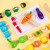 Casa de juego de simulación para niños, velcro magnético, corte de frutas y verduras, música, madera, juguetes de educación temprana para jardín de infantes, venta al por mayor