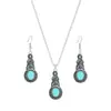 Turquesa Europea y Americana Diamante Retro Estilo Chino Flor Hueca Pendientes Collar Pendientes Set de Joyería Mujeres Suministro de Aliexpress
