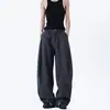 Pantalones casuales de patchwork deconstruido estilo americano para hombre, pantalones de trabajo holgados de pierna ancha para otoño e invierno, pantalones elegantes de pierna ancha plisados de alta costura.