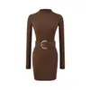 2026 Vestido Corto Ajustado Sexy de Algodón con Cuello Alto y Cinturón, Sin Mangas y de Manga Larga, Vestido Base Ajustado para Mujer, Otoño e Invierno