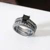 Comercio exterior superventas moda europea y americana anillo de doble capa circonita anillo negro regalo para amantes anillo de diseño nicho con temperamento