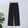 Calça Casual de Seda Gelada Nova para Verão 2025 para Mulheres, Cor Sólida com Bolsos, Calça Mom Solta Versátil, Calça Reta Cropped