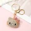 Llavero de Hello Kitty con Dibujo Completo de Diamantes Estilo Ins, Colgante de Gato Lindo para Bolso, Regalo para Novia o Mejor Amiga