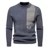 Superventas transfronterizo, directo de fábrica, nuevo suéter de punto con cuello redondo estampado para otoño e invierno, jersey de punto para capa base de hombre