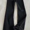 Jeans Micro Lamb com Forro de Fleece Preto Feminino Outono e Inverno Novos Calças de Bocão Slim-Fit de Cintura Alta com Stretch