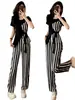 347 # Elegante Traje de Verano de Alta Gama para Mujer que Reduce la Edad, Conjunto de Dos Piezas Casual con Pantalones de Pierna Ancha Rayados para Adelgazar
