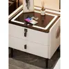 Pequeño Ultraestrecho Extremadamente Minimalista Moderno Lujo Ligero Encimera de Roca Madera Maciza Carga Inalámbrica Mesita de Noche para Dormitorio