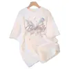 Camiseta Branca de Algodão Puro Manga Curta Estilo Retrô Americano para Mulheres Verão 2025 Nova Camiseta de Verão Solta Tamanho Grande Top