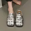 Zapatillas de Diadema Tejidas Retro Plateadas para Mujer, Calzado de Verano para Exteriores, Nuevo Estilo 2026, Zapatos Perezosos Transpirables Huecos sin Cordones