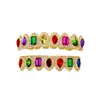 Amazon Transfronterizo Hip-Hop Coloridas Piedras Preciosas Frenos Dentales Chapados en Cobre de Oro Real Circonita Hip-Hop Personalizado Joyería de Navidad Frenos Dentales