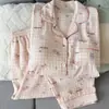Pijama Rosa de Encaje para Mujer de Talla Grande en Stock del Fabricante, Lindo Ropa de Casa Azul a Cuadros con Bordado de Pony para Primavera y Otoño