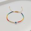 Ins Nicho Estilo Étnico Europeo y Americano Esmalte Coloreado Ojos Azules Pulsera Pequeña Tejida con Cuentas de la Suerte con Cuentas de Arroz Miyuki para Mujer