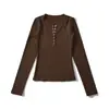 Ropa de Mujer al por Mayor Transfronteriza Estilo Europeo y Americano Nuevo Estilo Chica Caliente Americana Bolsillo Color Sólido Camiseta de Manga Larga Versátil Ajustada Camiseta Básica