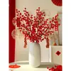 Flores Secas Frutas Vermelhas Flores Artificiais de Acácias Buquê Folhas de Eucalipto Ginkgo Decoração de Chão para Sala de Estar Arranjo de Flores Tecelagem