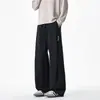 Calça de moletom esportiva reta minimalista bordada estilo americano para homens, marca moderna plus size, calça casual versátil de perna larga plissada para primavera e outono