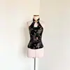 2026 Transfronterizo Primavera y Verano Nuevo Estilo Nuevo Estilo Chino Chaleco de Brocado con Cuello Halter y Cuello de Gota de Agua, Diseño Hueco con Botones en la Espalda Descubierta, Ceñido a la Cintura, Sexy