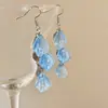 Pendientes de Aro con Forma de Pétalo de Cristal Azul Degradado para Mujer 2025 Nuevo Estilo Pendientes Elegantes Azul Brillante Plata de Ley de Imitación
