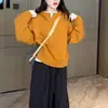 Sudadera con Capucha y Media Cremallera de Terciopelo Acanalado para Mujer, 270g, Color Sólido, Nuevo Estilo Otoño 2025, de Alta Gama y Relajada