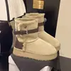 Botas de Neve de Pelúcia Slimming 2026 Inverno Femininas Fivela de Couro Camurça Retrô Moda Botas de Cavaleiro Quentes Aumenta Altura Sola Grossa