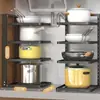Estante de Almacenamiento Inferior para Fregadero Estante para Ollas Estante para Sartenes Estante de Almacenamiento Doméstico de Múltiples Niveles para Cocina Estante de Almacenamiento de Metal Estante para Ollas Almacenamiento