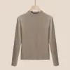 Camisa Básica Feminina de Mistura de Lã Tencel 2026 Nova Outono Inicial Gola Alta Manga Longa de Algodão Modal Top Camiseta para Mulheres