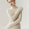 Direto da fábrica, nova camisa base de malha 100% cashmere espessa para outono e inverno para mulheres, suéter com gola alta canelada para mulheres