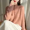 Cárdigan Grueso de Punto Crochet Vintage con Cuello Medio Alto Abotonado Adelgazante para Mujer, Suéter Suave Amigable con la Piel de Invierno, Abrigo Cálido