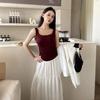 Chaleco térmico plisado cepillado para ceñir la cintura en Otoño e Invierno para Mujer para Usar Afuera y Adentro, Largo Ajustado, Camiseta Interior Térmica Calefactora sin Costuras