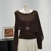 Otoño/Invierno 2026 Nuevo Suéter de Punto de Alta Gama Capa Chal con Top Simple de Manga Larga Conjunto de Dos Piezas de Punto Ropa para Mujer